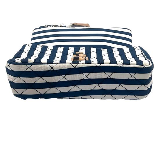 Hello 3AM Blue & White Stripe Nautical Shoulder Clutch Gold Chain Crossbody Bag - Picture 11 of 12